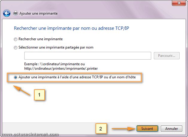 Installation imprimante réseau sur Windows 7