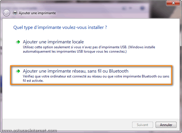 Installation imprimante réseau sur Windows 7