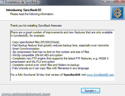 Installation de SyncBack - Etape 7