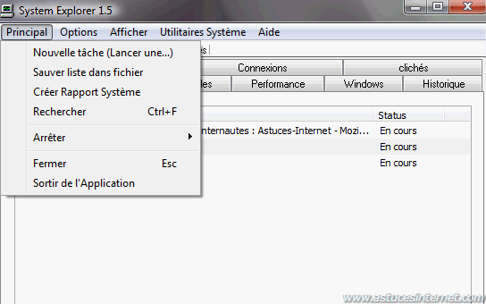 System Explorer : Menu