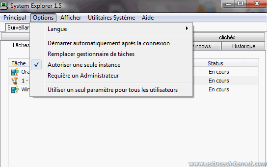 System Explorer : Menu
