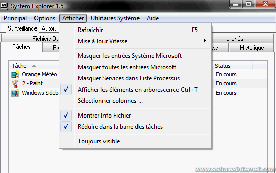 System Explorer : Menu