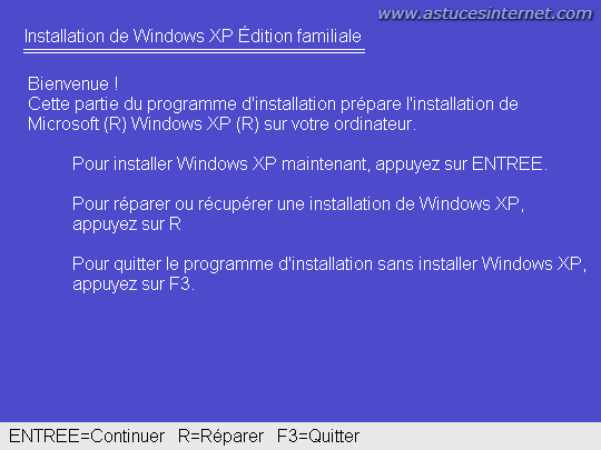 Ecran d'accueil Boot depuis CD Windows