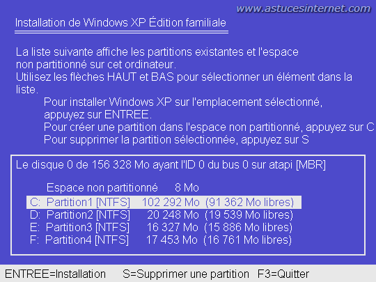 Choix de la partition à supprimer