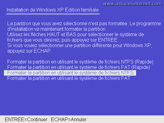 Formatage de la partition