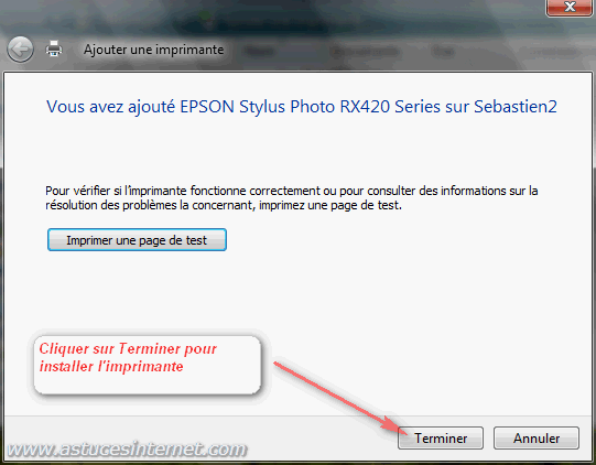 Terminer l'installation de l'imprimante