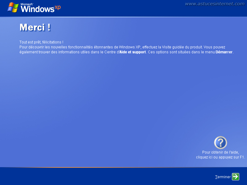 Installation de Windows XP : Fin