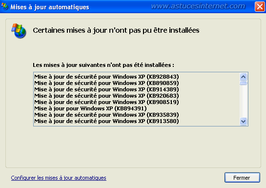 Echec des mises à jour